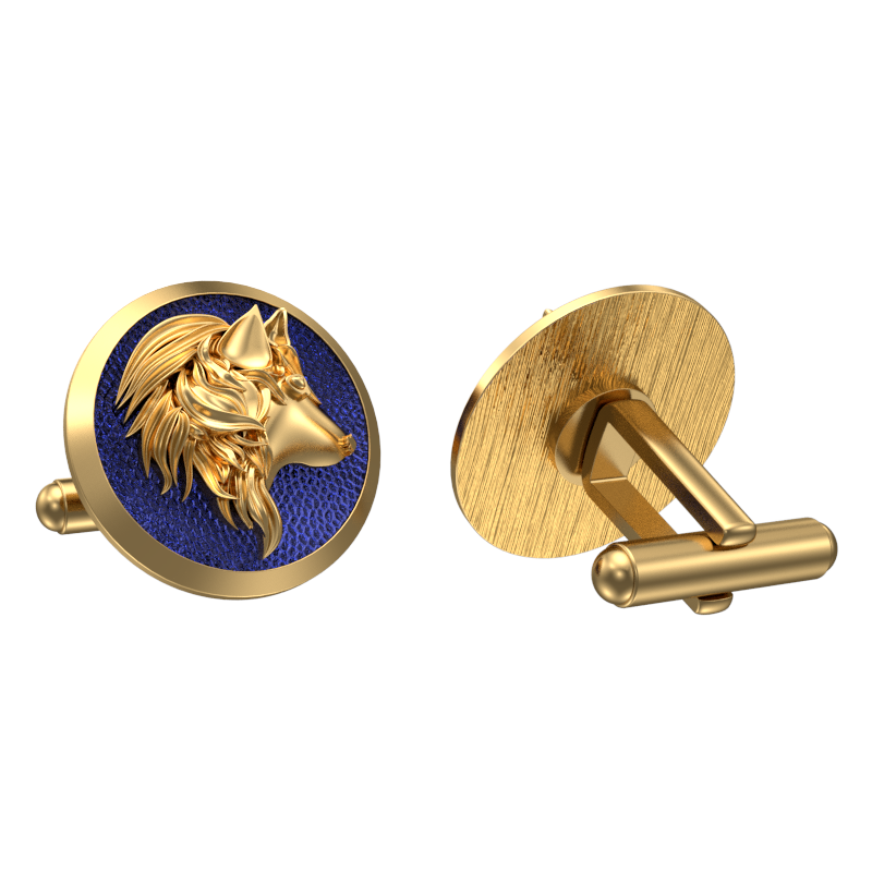 Wolf, Wild Cufflink Set with 18kt Gold & Black Ruthenium Plating on Brass.