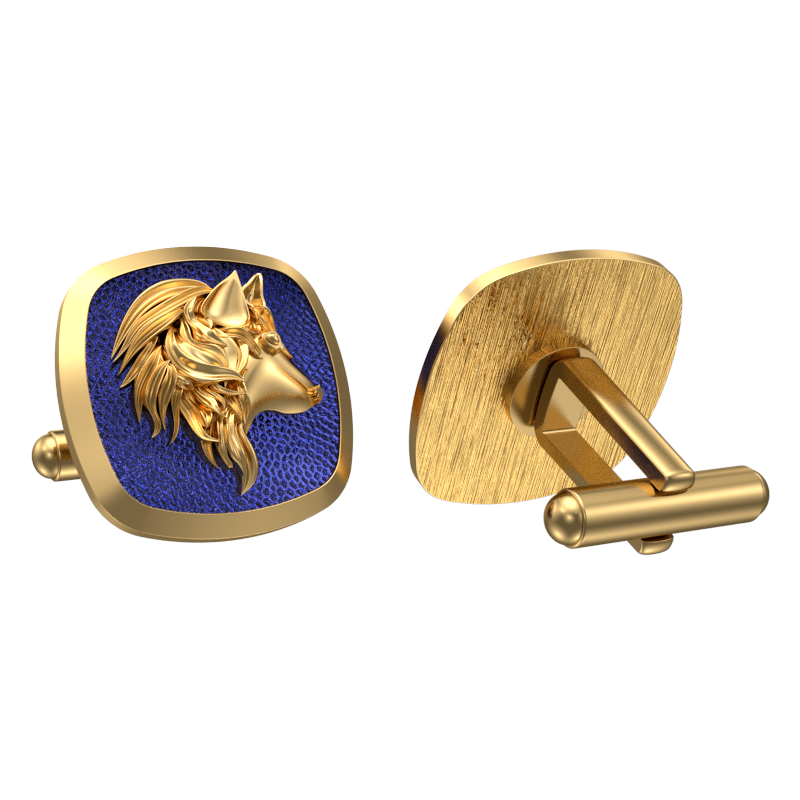 Wolf, Wild Cufflink Set with 18kt Gold & Black Ruthenium Plating on Brass.
