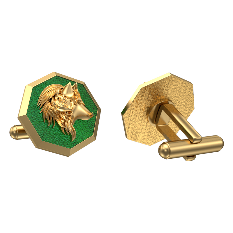Wolf, Wild Cufflink Set with 18kt Gold & Black Ruthenium Plating on Brass.