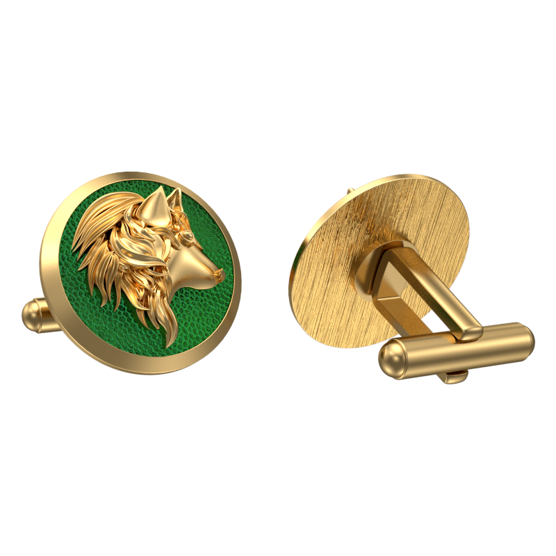 Wolf, Wild Cufflink Set with 18kt Gold & Black Ruthenium Plating on Brass.