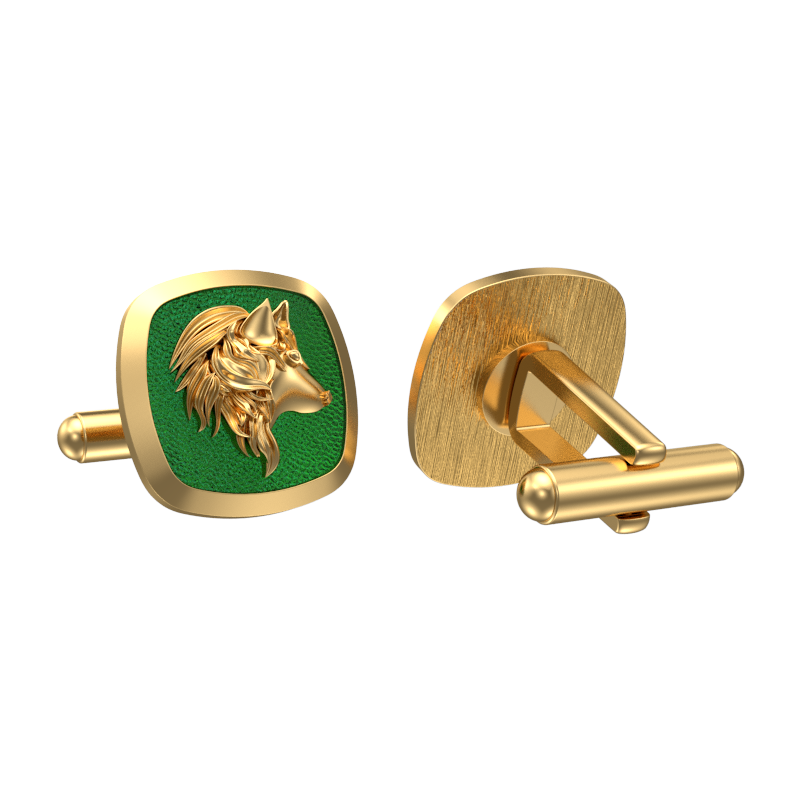 Wolf, Wild Cufflink Set with 18kt Gold & Black Ruthenium Plating on Brass.