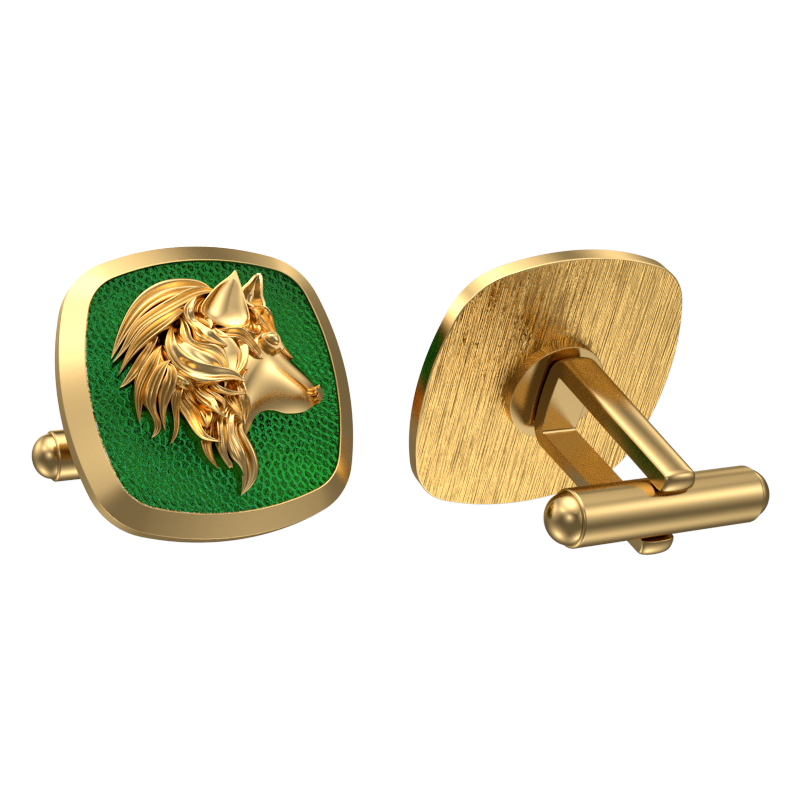 Wolf, Wild Cufflink Set with 18kt Gold & Black Ruthenium Plating on Brass.
