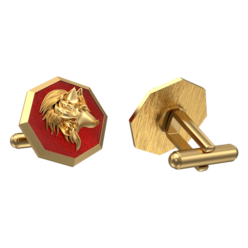 Wolf, Wild Cufflink Set with 18kt Gold & Black Ruthenium Plating on Brass.