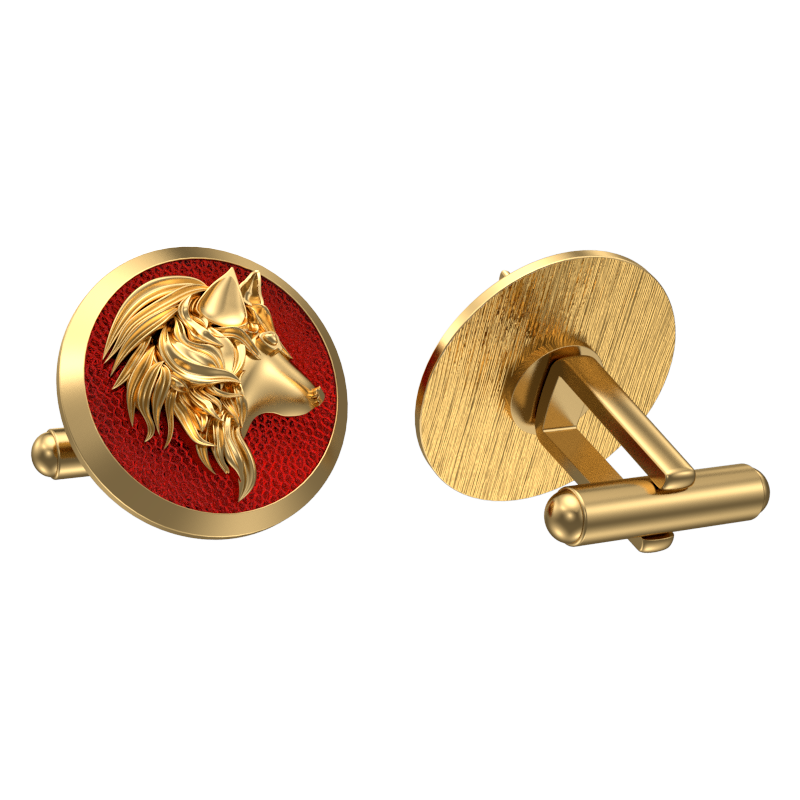 Wolf, Wild Cufflink Set with 18kt Gold & Black Ruthenium Plating on Brass.