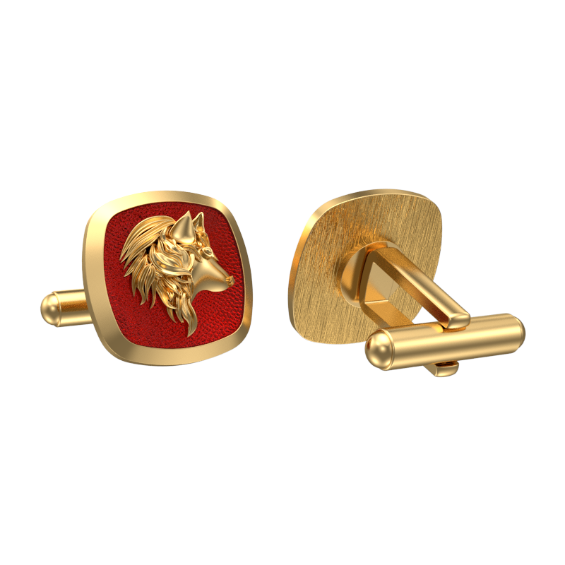Wolf, Wild Cufflink Set with 18kt Gold & Black Ruthenium Plating on Brass.