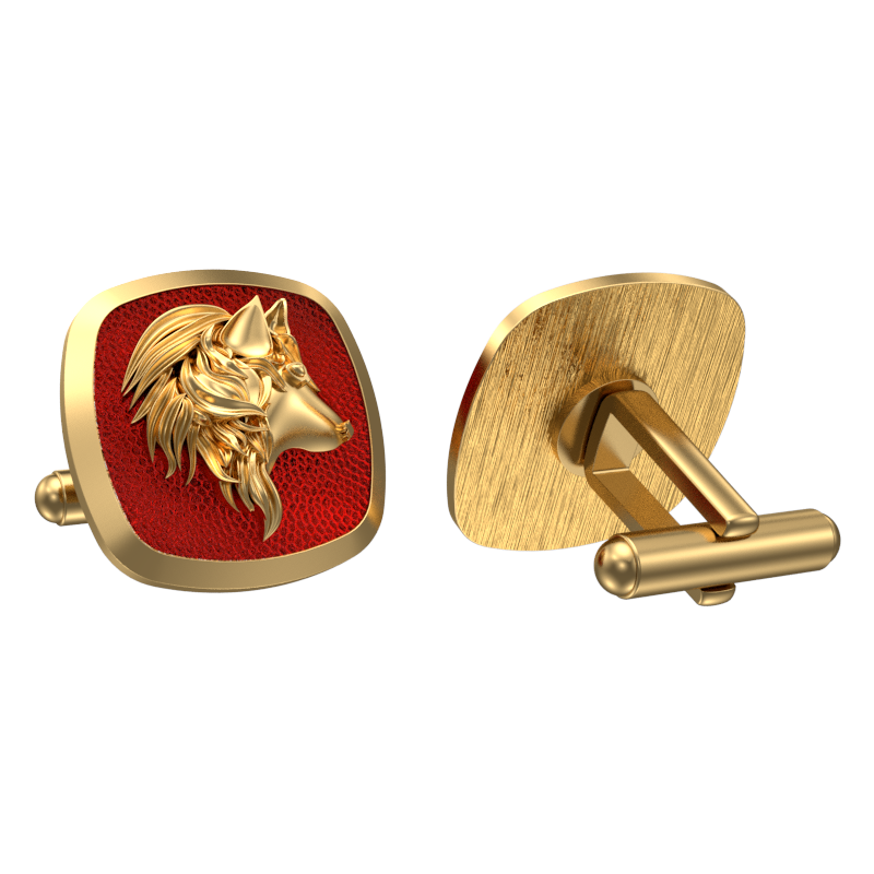 Wolf, Wild Cufflink Set with 18kt Gold & Black Ruthenium Plating on Brass.