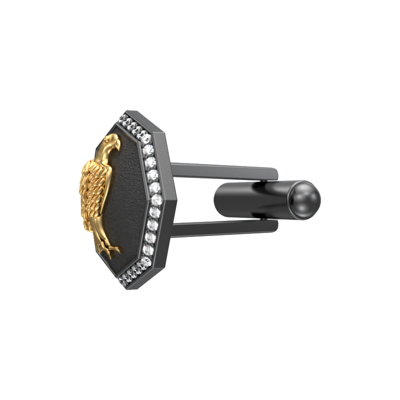 Falcon Luxe, Wild Cufflink Set with CZ Diamonds, 18kt Gold & Black Ruthenium Plating on Brass.