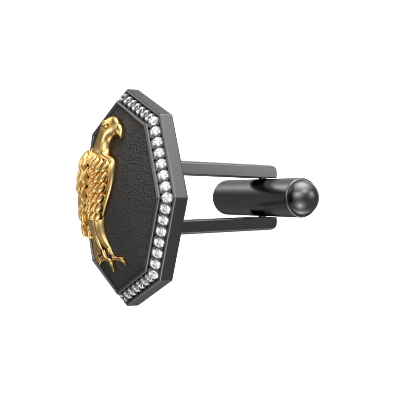 Falcon Luxe, Wild Cufflink Set with CZ Diamonds, 18kt Gold & Black Ruthenium Plating on Brass.