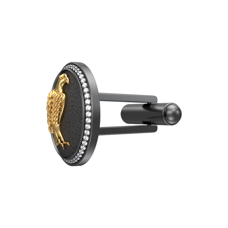 Falcon Luxe, Wild Cufflink Set with CZ Diamonds, 18kt Gold & Black Ruthenium Plating on Brass.
