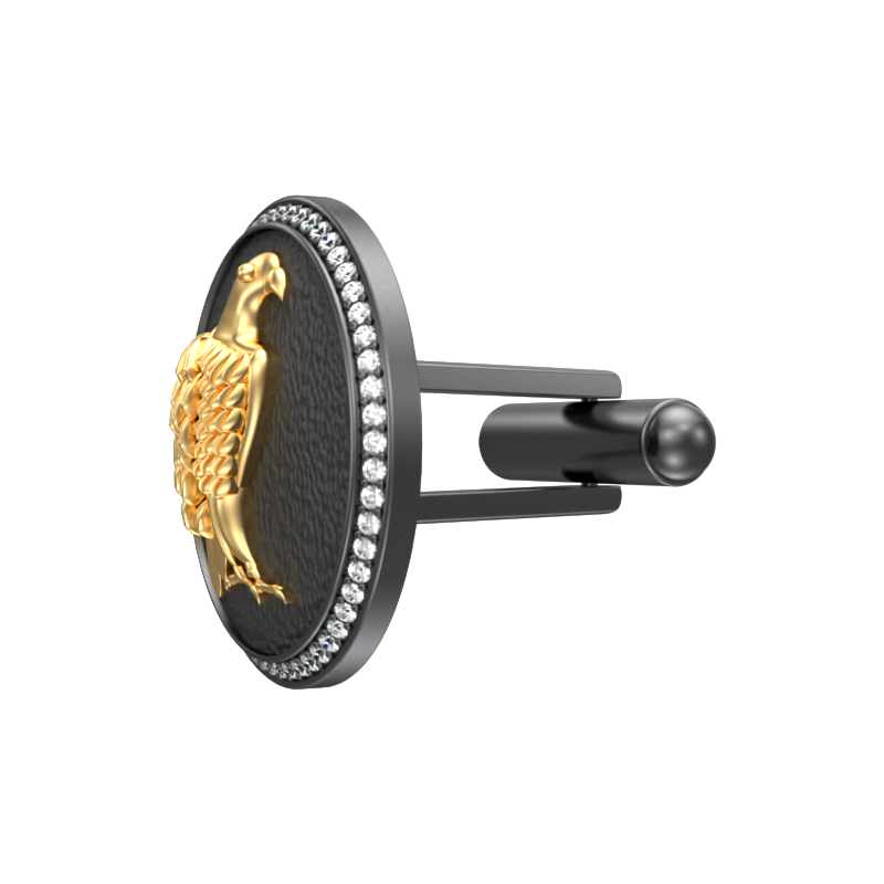 Falcon Luxe, Wild Cufflink Set with CZ Diamonds, 18kt Gold & Black Ruthenium Plating on Brass.
