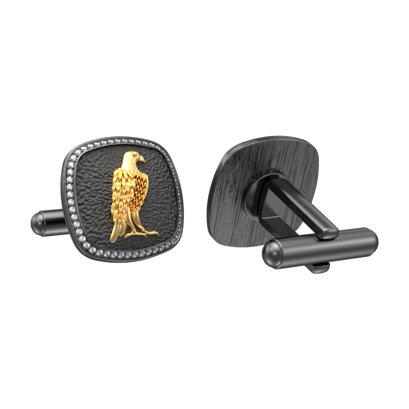 Falcon Luxe, Wild Cufflink Set with CZ Diamonds, 18kt Gold & Black Ruthenium Plating on Brass.