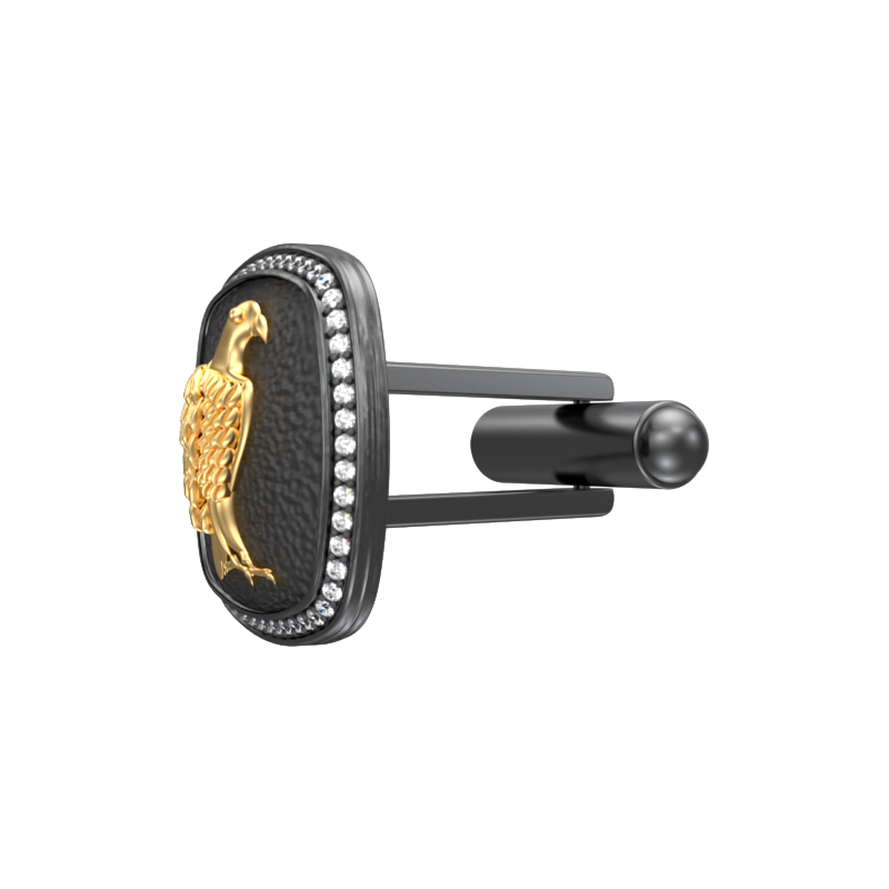 Falcon Luxe, Wild Cufflink Set with CZ Diamonds, 18kt Gold & Black Ruthenium Plating on Brass.