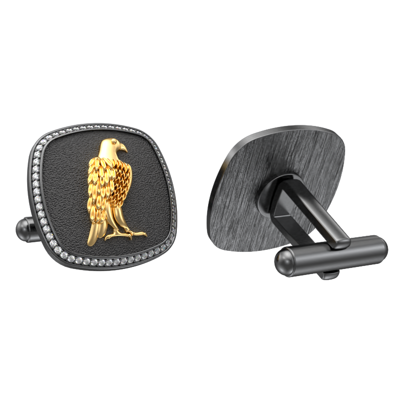 Falcon Luxe, Wild Cufflink Set with CZ Diamonds, 18kt Gold & Black Ruthenium Plating on Brass.