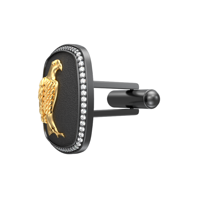 Falcon Luxe, Wild Cufflink Set with CZ Diamonds, 18kt Gold & Black Ruthenium Plating on Brass.