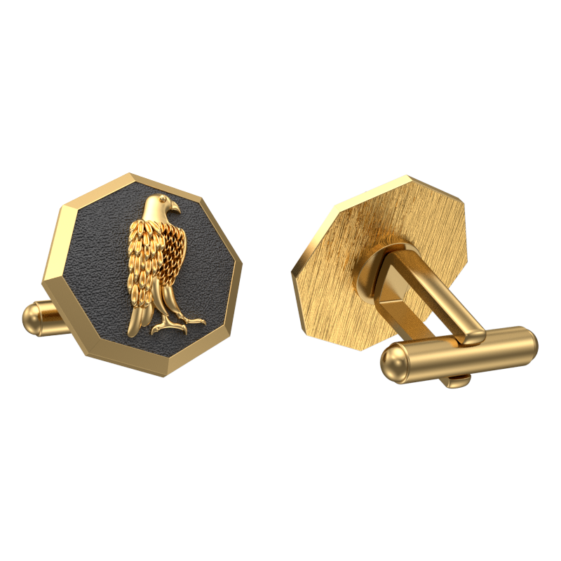 Falcon, Wild Cufflink Set with 18kt Gold & Black Ruthenium Plating on Brass.