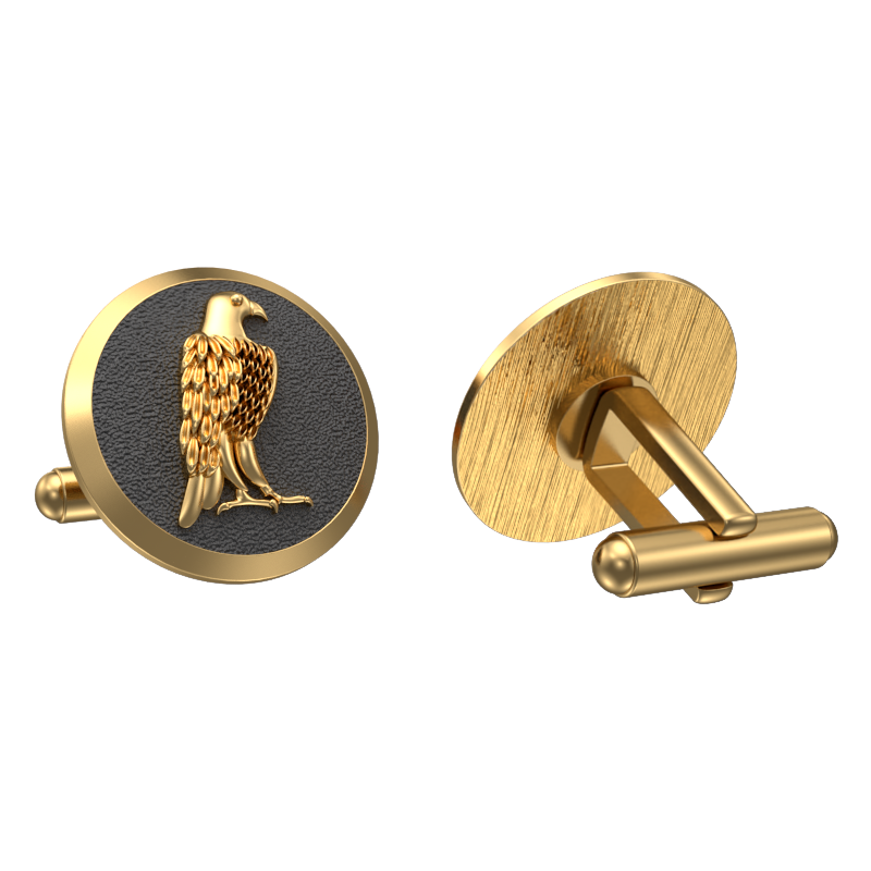 Falcon, Wild Cufflink Set with 18kt Gold & Black Ruthenium Plating on Brass.