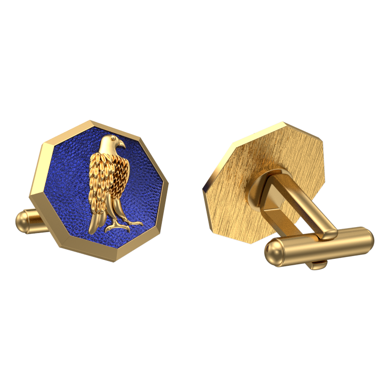 Falcon, Wild Cufflink Set with 18kt Gold & Black Ruthenium Plating on Brass.