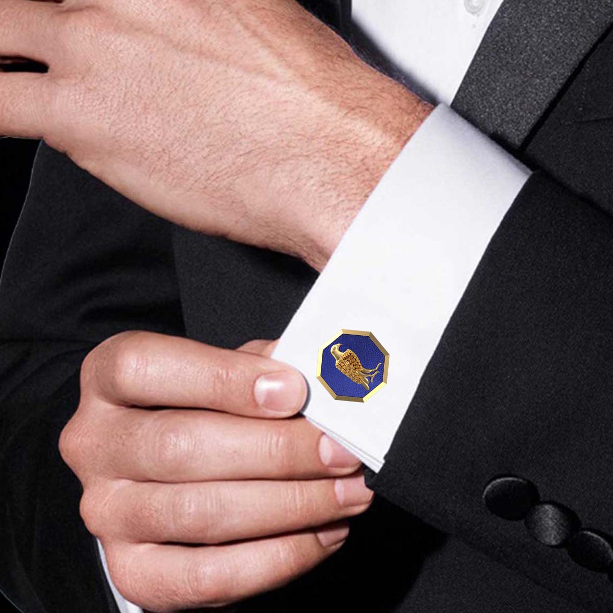 Falcon, Wild Cufflink Set with 18kt Gold & Black Ruthenium Plating on Brass.