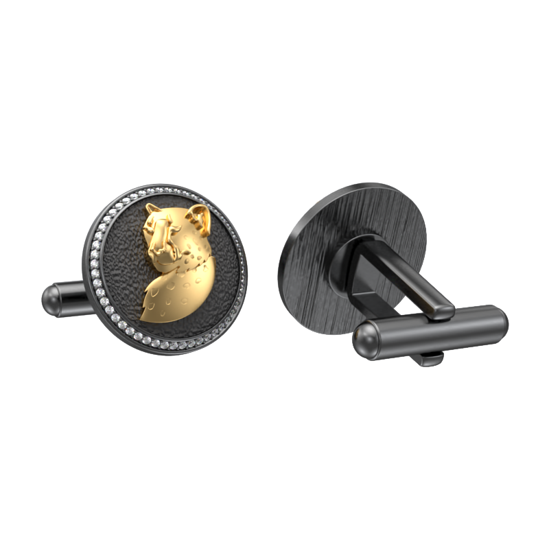 Leopard Luxe, Wild Cufflink Set with CZ Diamonds, 18kt Gold & Black Ruthenium Plating on Brass.
