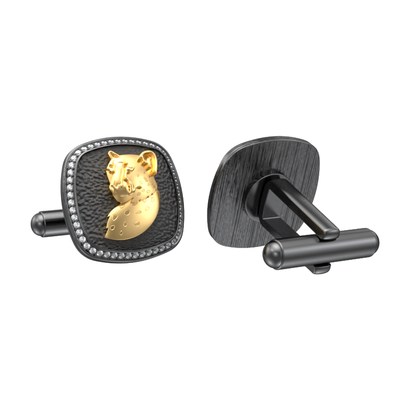 Leopard Luxe, Wild Cufflink Set with CZ Diamonds, 18kt Gold & Black Ruthenium Plating on Brass.