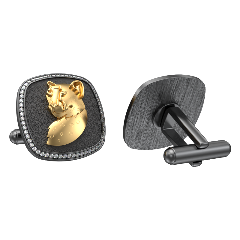 Leopard Luxe, Wild Cufflink Set with CZ Diamonds, 18kt Gold & Black Ruthenium Plating on Brass.