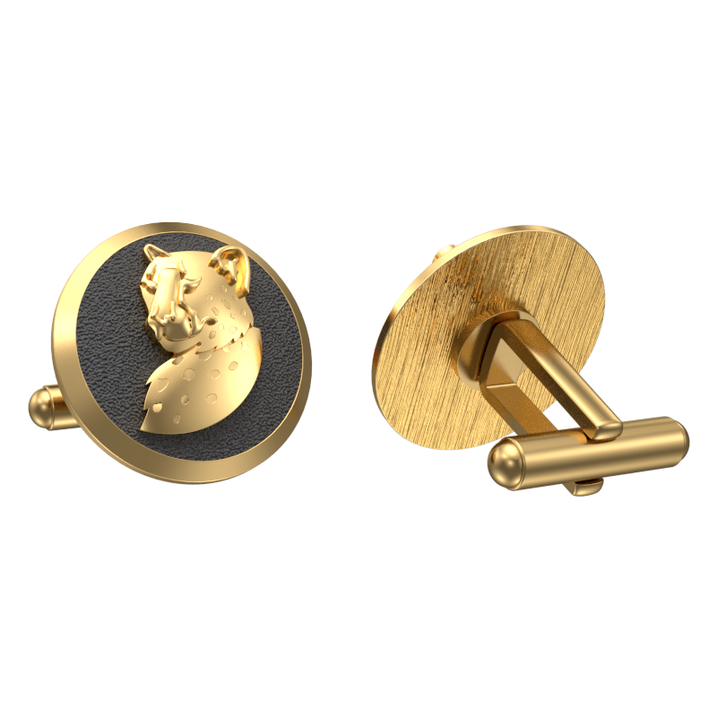 Leopard, Wild Cufflink Set with 18kt Gold & Black Ruthenium Plating on Brass.