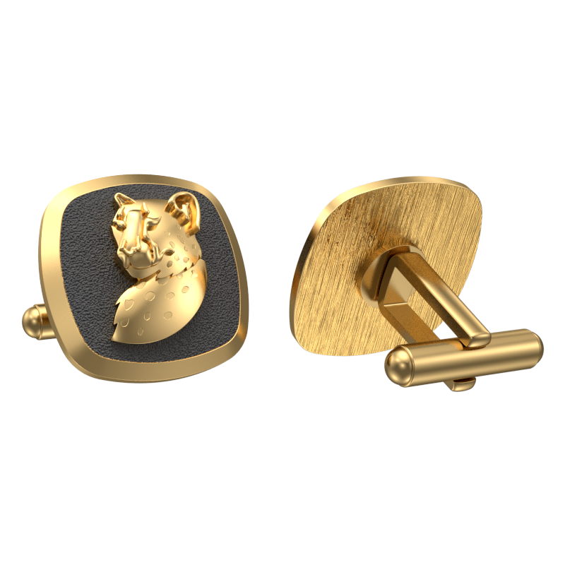 Leopard, Wild Cufflink Set with 18kt Gold & Black Ruthenium Plating on Brass.