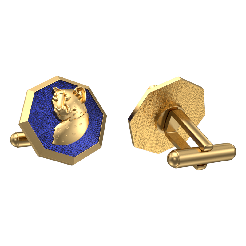 Leopard, Wild Cufflink Set with 18kt Gold & Black Ruthenium Plating on Brass.