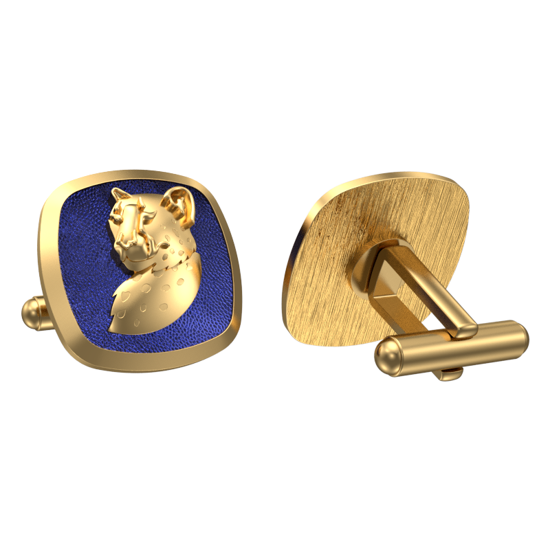 Leopard, Wild Cufflink Set with 18kt Gold & Black Ruthenium Plating on Brass.