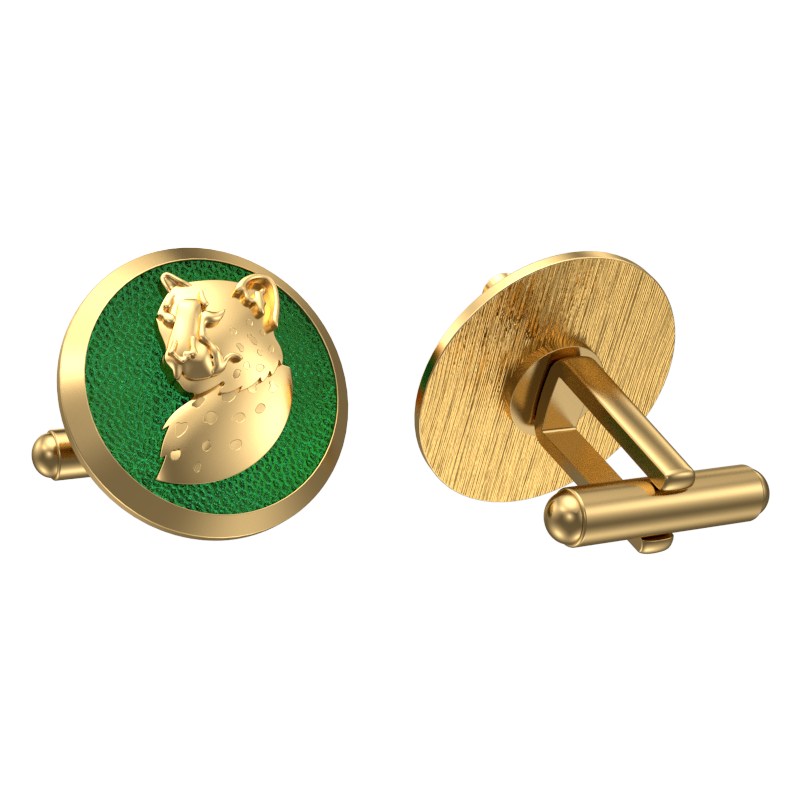 Leopard, Wild Cufflink Set with 18kt Gold & Black Ruthenium Plating on Brass.