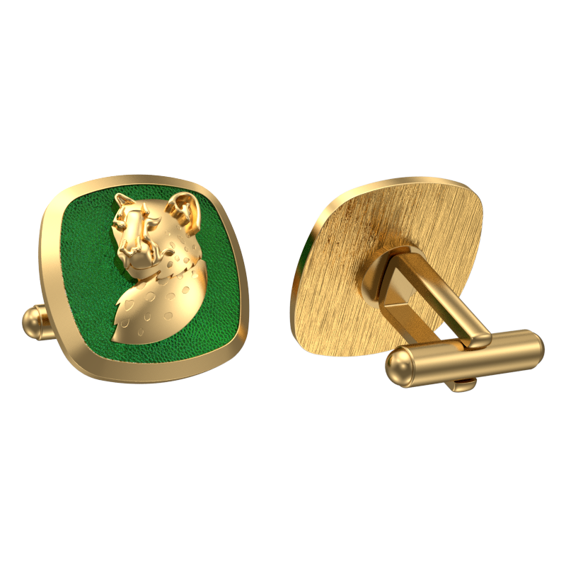 Leopard, Wild Cufflink Set with 18kt Gold & Black Ruthenium Plating on Brass.