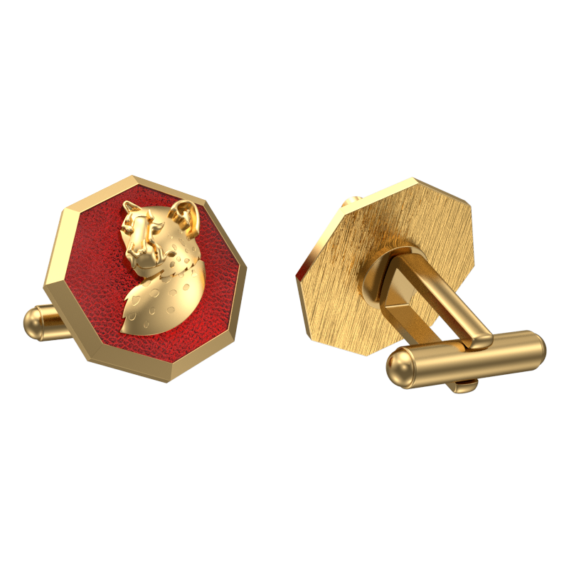 Leopard, Wild Cufflink Set with 18kt Gold & Black Ruthenium Plating on Brass.
