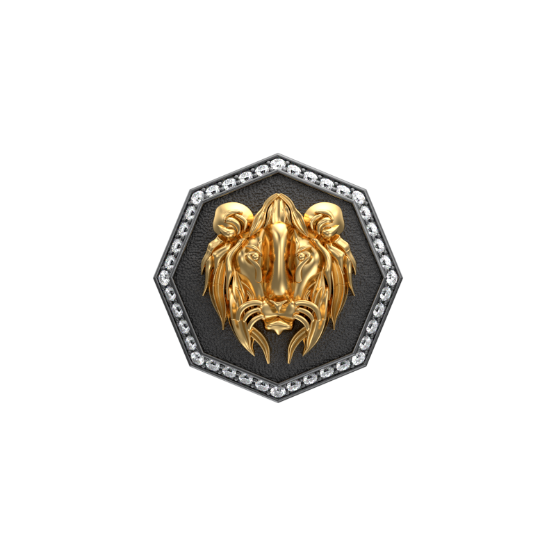 Lion Luxe, Wild Cufflink Set with CZ Diamonds, 18kt Gold & Black Ruthenium Plating on Brass