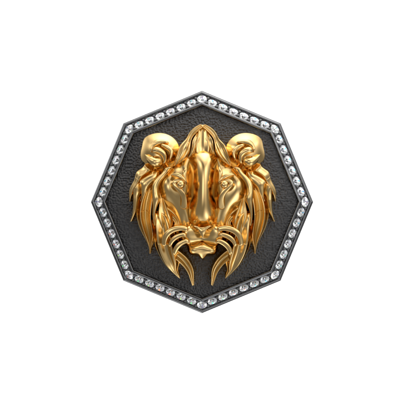 Lion Luxe, Wild Cufflink Set with CZ Diamonds, 18kt Gold & Black Ruthenium Plating on Brass