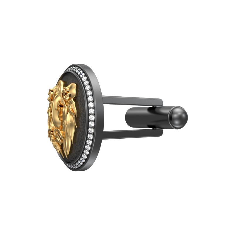 Lion Luxe, Wild Cufflink Set with CZ Diamonds, 18kt Gold & Black Ruthenium Plating on Brass