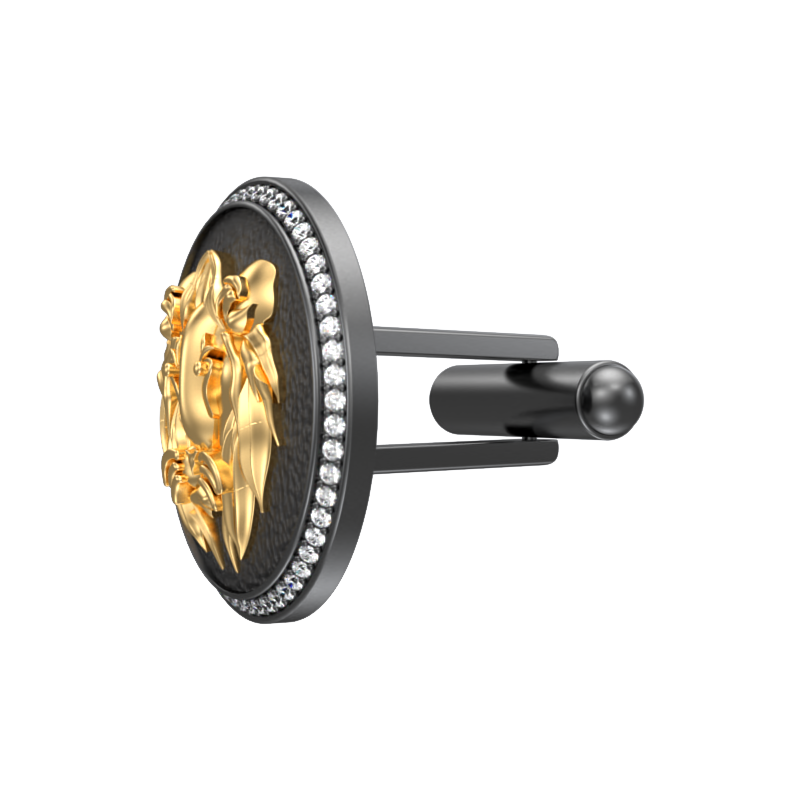 Lion Luxe, Wild Cufflink Set with CZ Diamonds, 18kt Gold & Black Ruthenium Plating on Brass