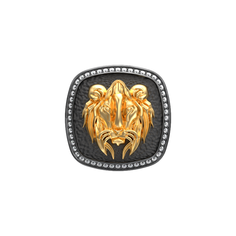 Lion Luxe, Wild Cufflink Set with CZ Diamonds, 18kt Gold & Black Ruthenium Plating on Brass