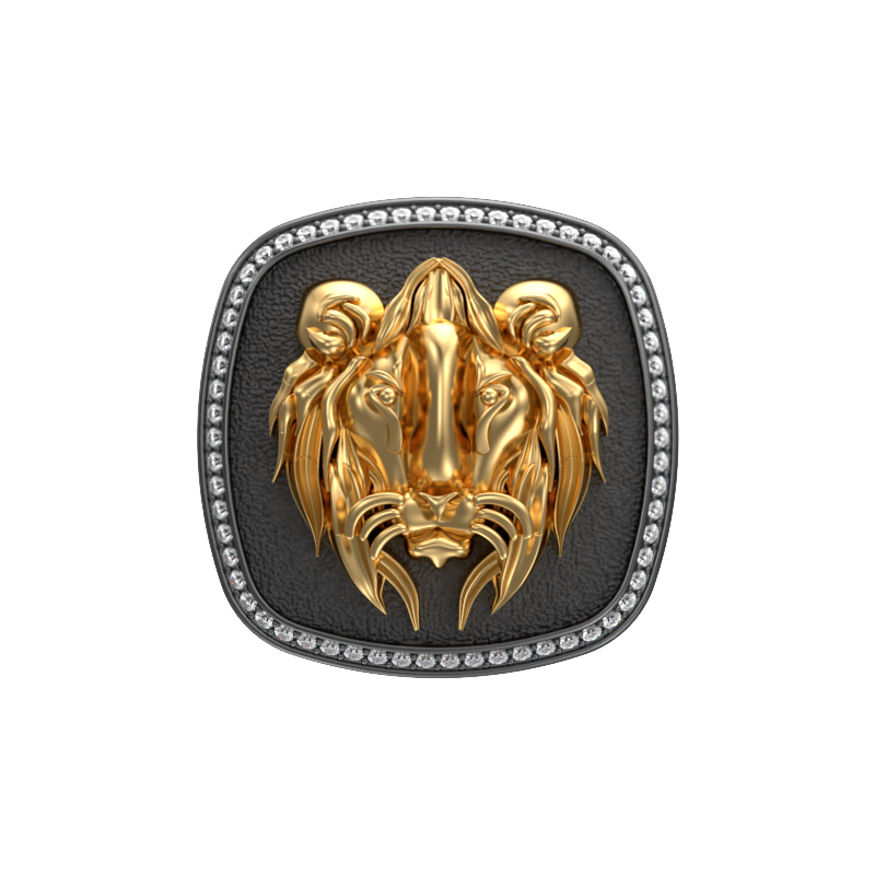Lion Luxe, Wild Cufflink Set with CZ Diamonds, 18kt Gold & Black Ruthenium Plating on Brass