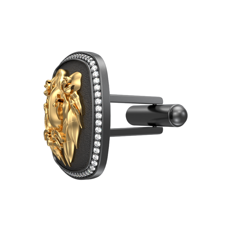 Lion Luxe, Wild Cufflink Set with CZ Diamonds, 18kt Gold & Black Ruthenium Plating on Brass