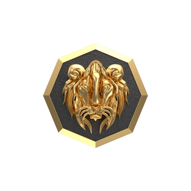 Lion, Wild Cufflink Set with 18kt Gold & Black Ruthenium Plating on Brass.