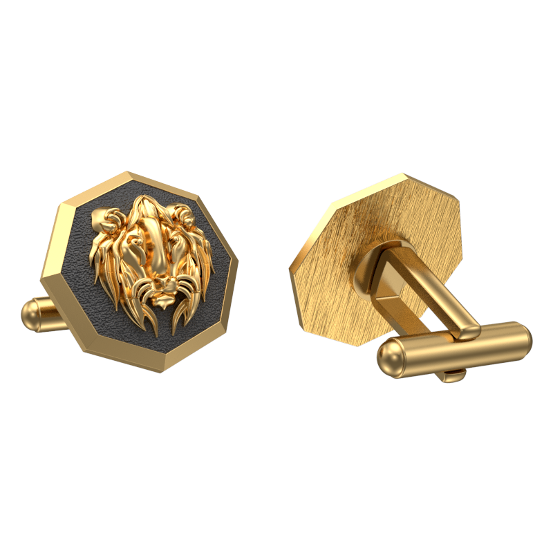 Lion, Wild Cufflink Set with 18kt Gold & Black Ruthenium Plating on Brass.