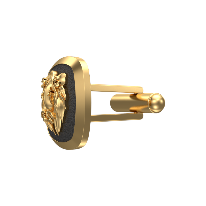 Lion, Wild Cufflink Set with 18kt Gold & Black Ruthenium Plating on Brass.