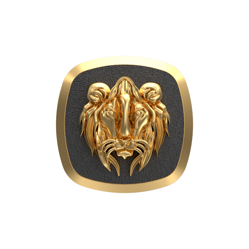 Lion, Wild Cufflink Set with 18kt Gold & Black Ruthenium Plating on Brass.