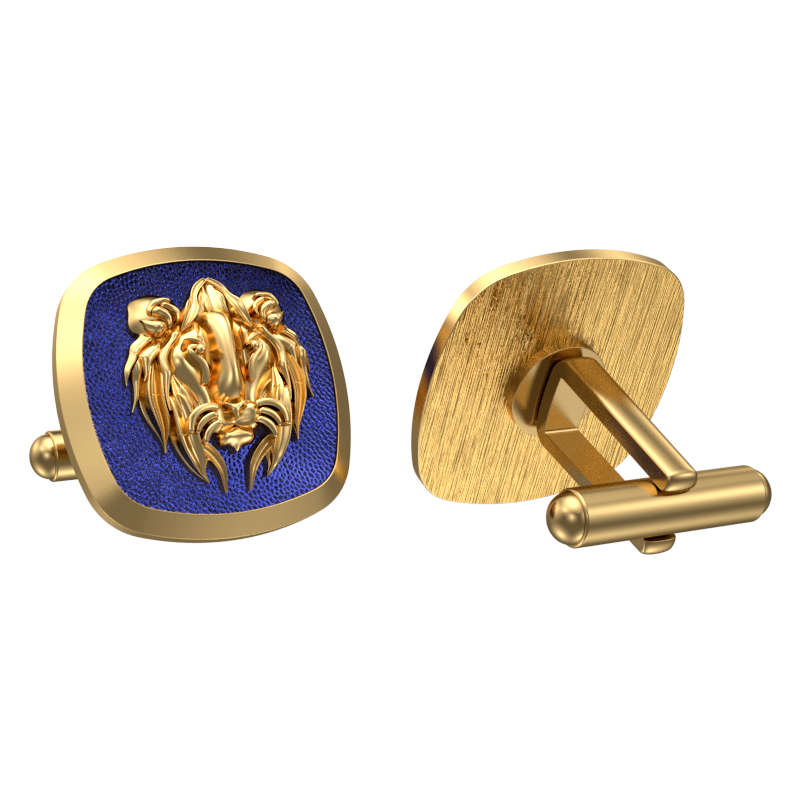 Lion, Wild Cufflink Set with 18kt Gold & Black Ruthenium Plating on Brass.