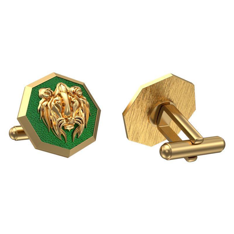 Lion, Wild Cufflink Set with 18kt Gold & Black Ruthenium Plating on Brass.