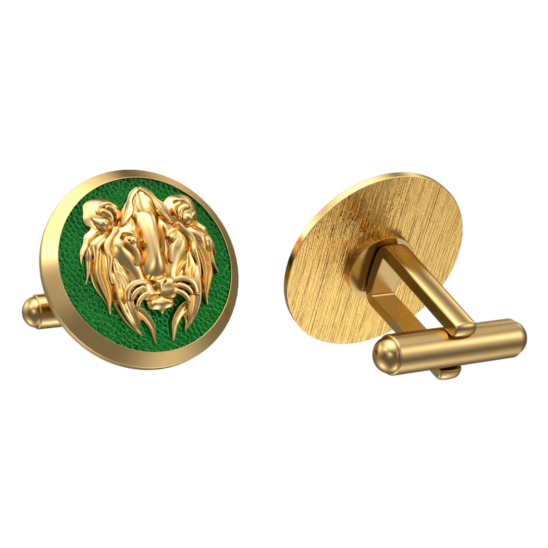 Lion, Wild Cufflink Set with 18kt Gold & Black Ruthenium Plating on Brass.