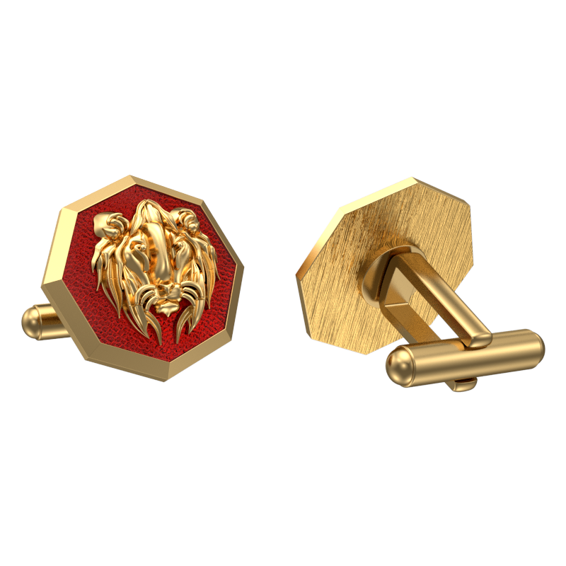 Lion, Wild Cufflink Set with 18kt Gold & Black Ruthenium Plating on Brass.