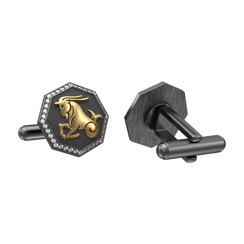 Capricorn Zodiac Luxe, Constellation Cufflink Set with CZ Diamonds, 18kt Gold & Black Ruthenium Plating on Brass.
