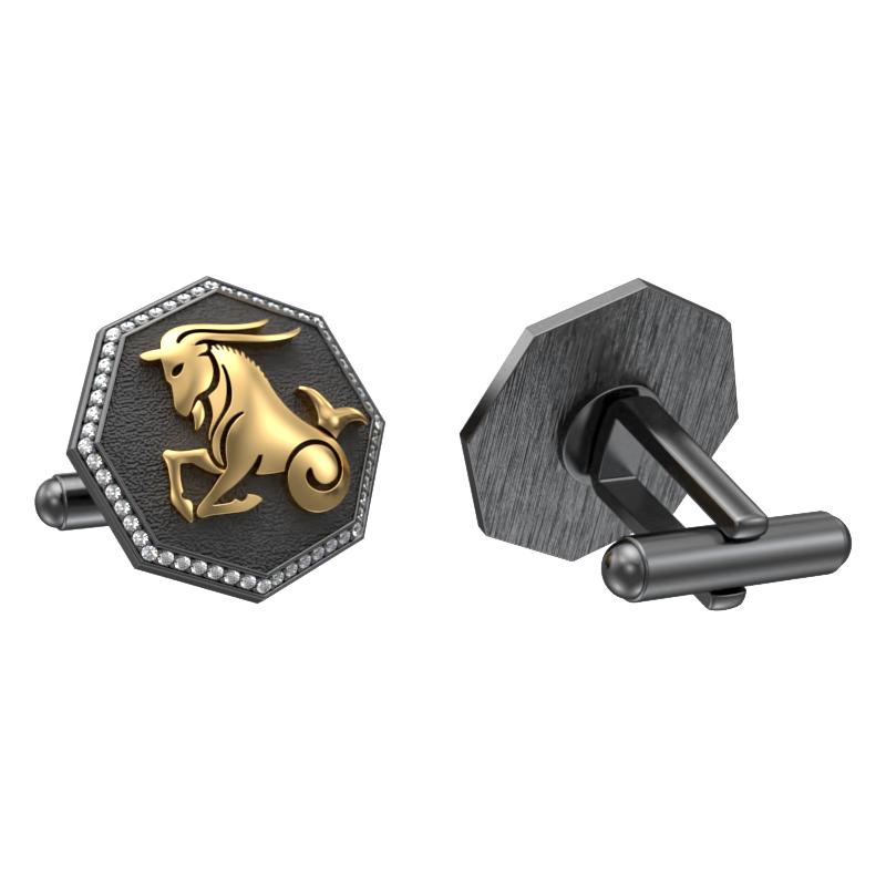 Capricorn Zodiac Luxe, Constellation Cufflink Set with CZ Diamonds, 18kt Gold & Black Ruthenium Plating on Brass.