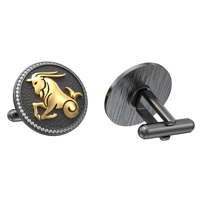 Capricorn Zodiac Luxe, Constellation Cufflink Set with CZ Diamonds, 18kt Gold & Black Ruthenium Plating on Brass.